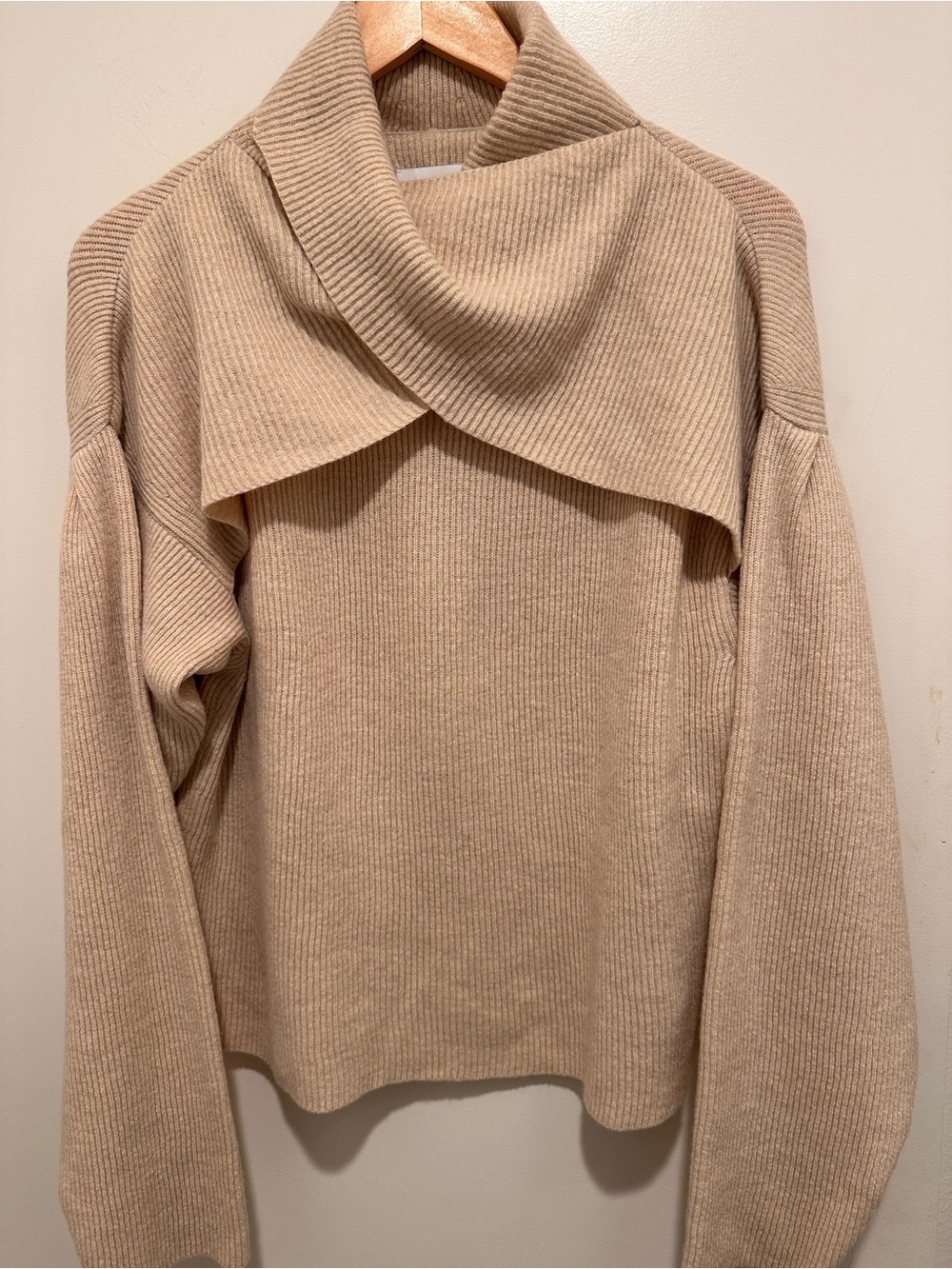 Nanushka Sandstone Ribbed Draped Turtleneck Sweater